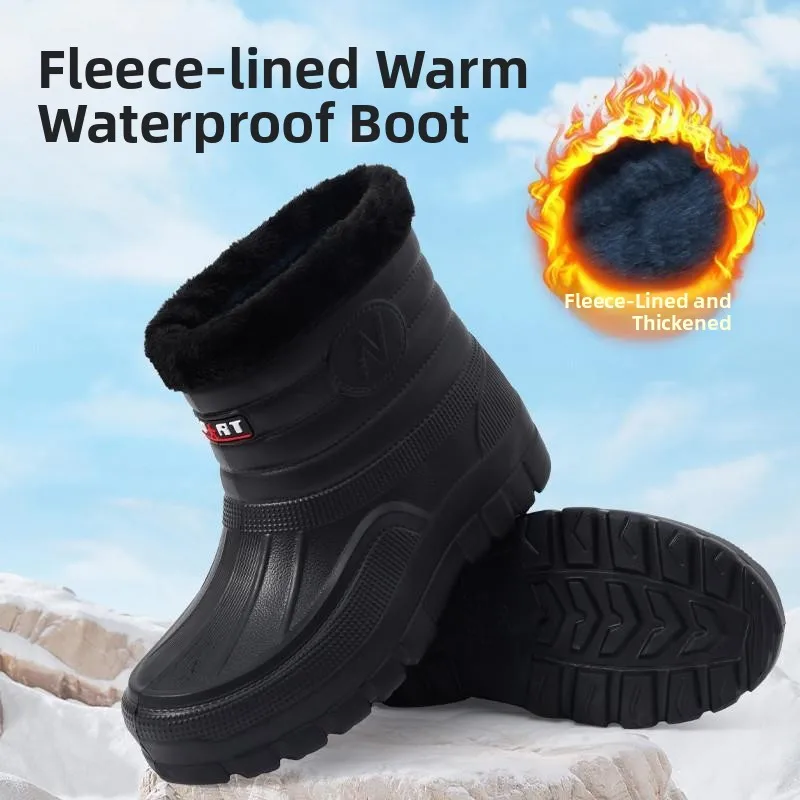 High-Top Cotton Boots with Fleece for Men Waterproof Outdoor Warm Snow Boots for Car Wash And Construction Site Labor Protection
