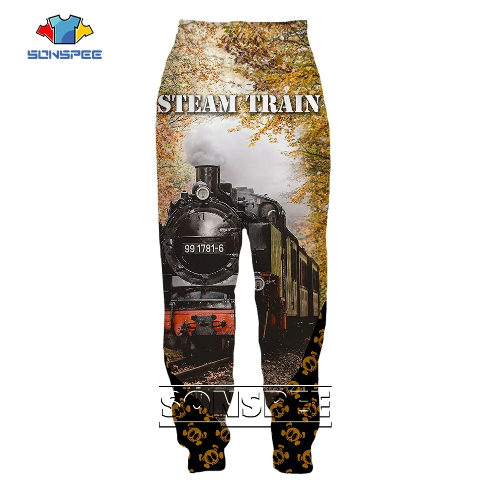 

SONSPEE Men's 3D Printing Railway Sports Vintage Sweatpants Steam Train Trousers Casual Youth Fitness Street Hip Hop Clothing