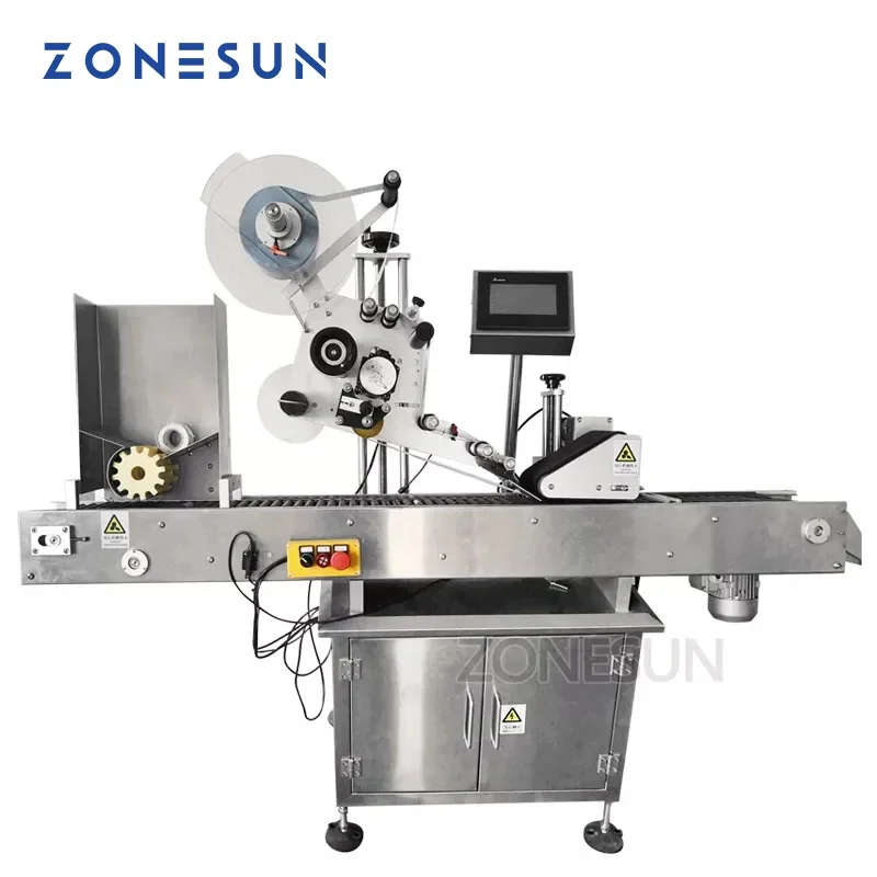 ZONESUN Automatic Round Bottle Bag Pen Pencil Horizontal Adhesive Tape Sticker Label Dispenser Machine  Labeling Machine