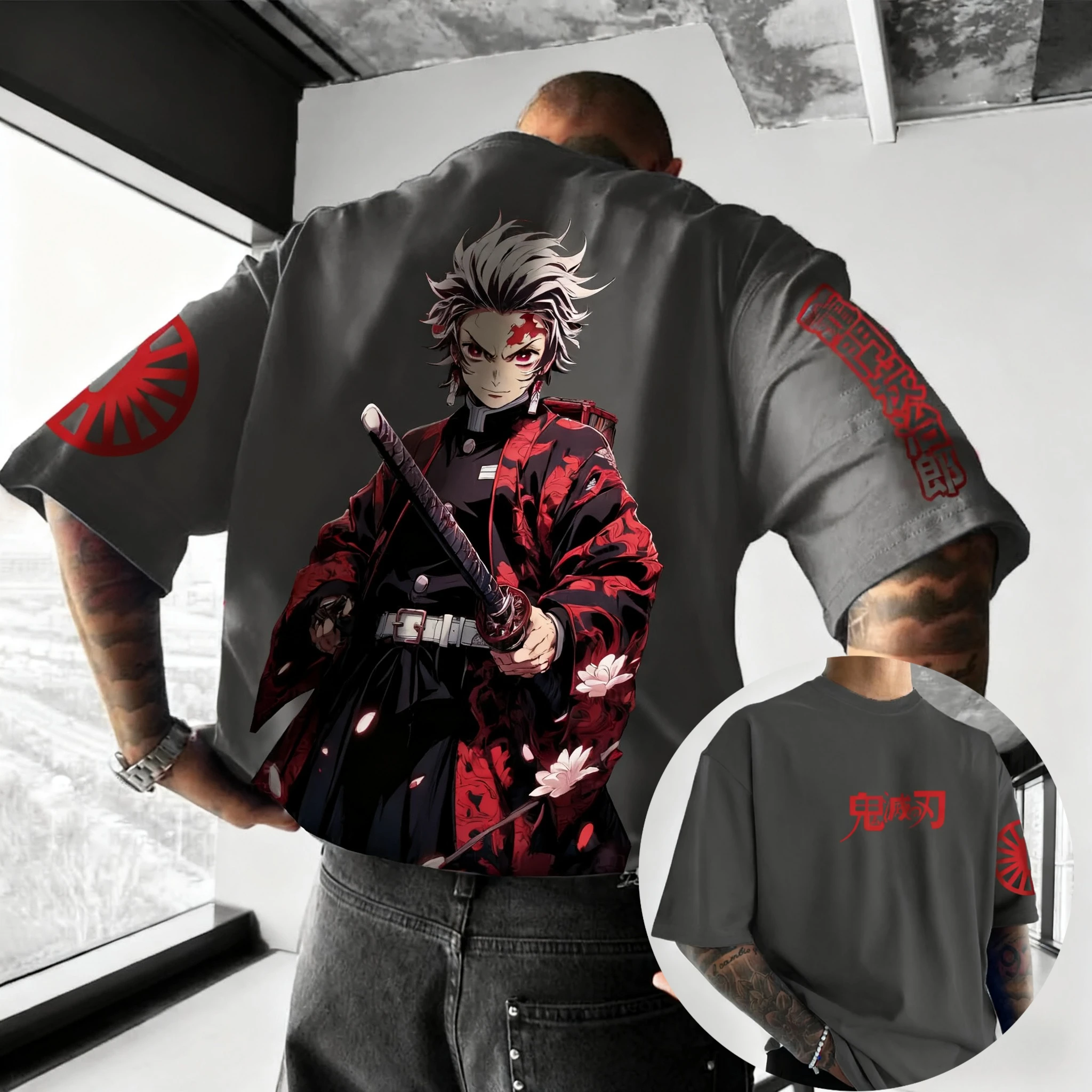 Neue Demon Slayer Print Kurzarm-T-Shirts von Bandai für Herren und Damen, Sommer 2026, locker, atmungsaktiv und sportlich, modische T-Shirts
