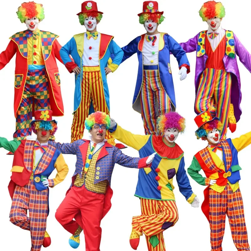 Adult Clowns Costume Attached Shoes Wig Male Suit Cosplay Clothing Clown Long-sleeve High-quality Stage Dress Up No Mask