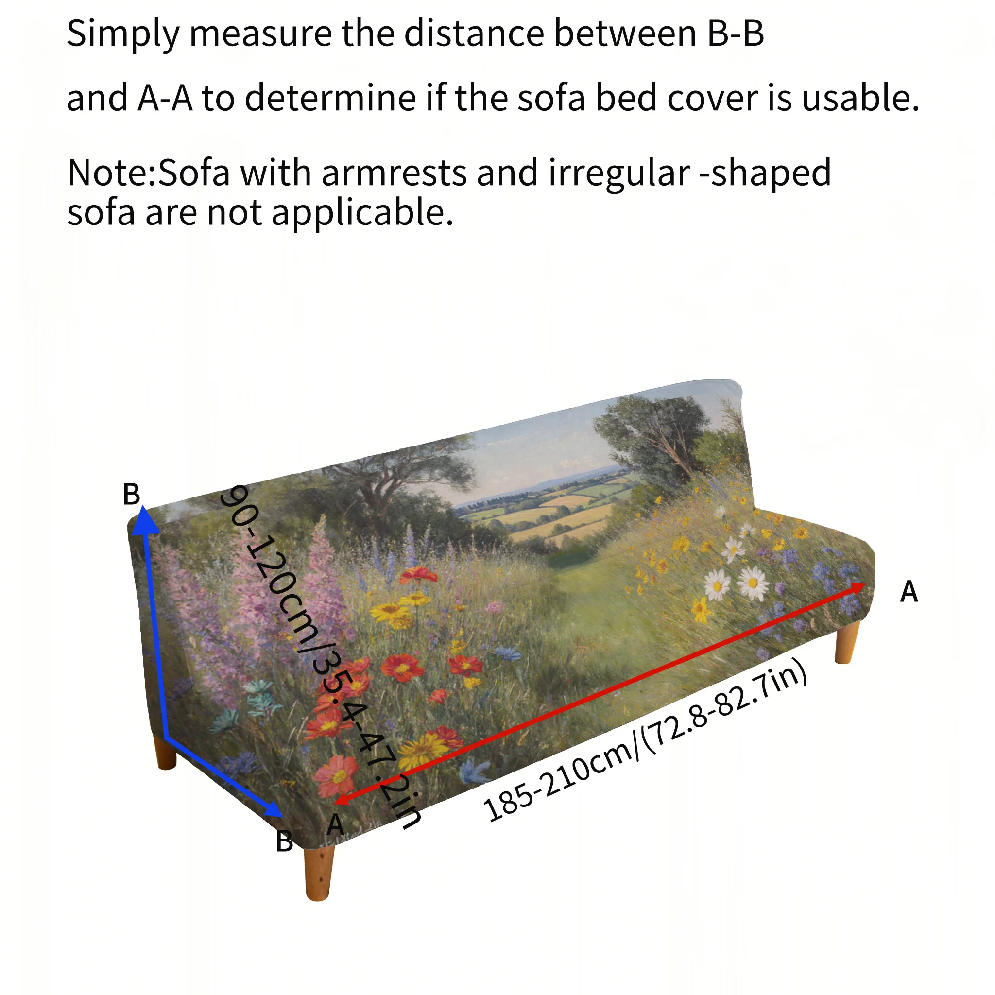Grassland flower sea sofa bed cover, non-slip and anti-grab furniture protective cover, easy installation, machine washable