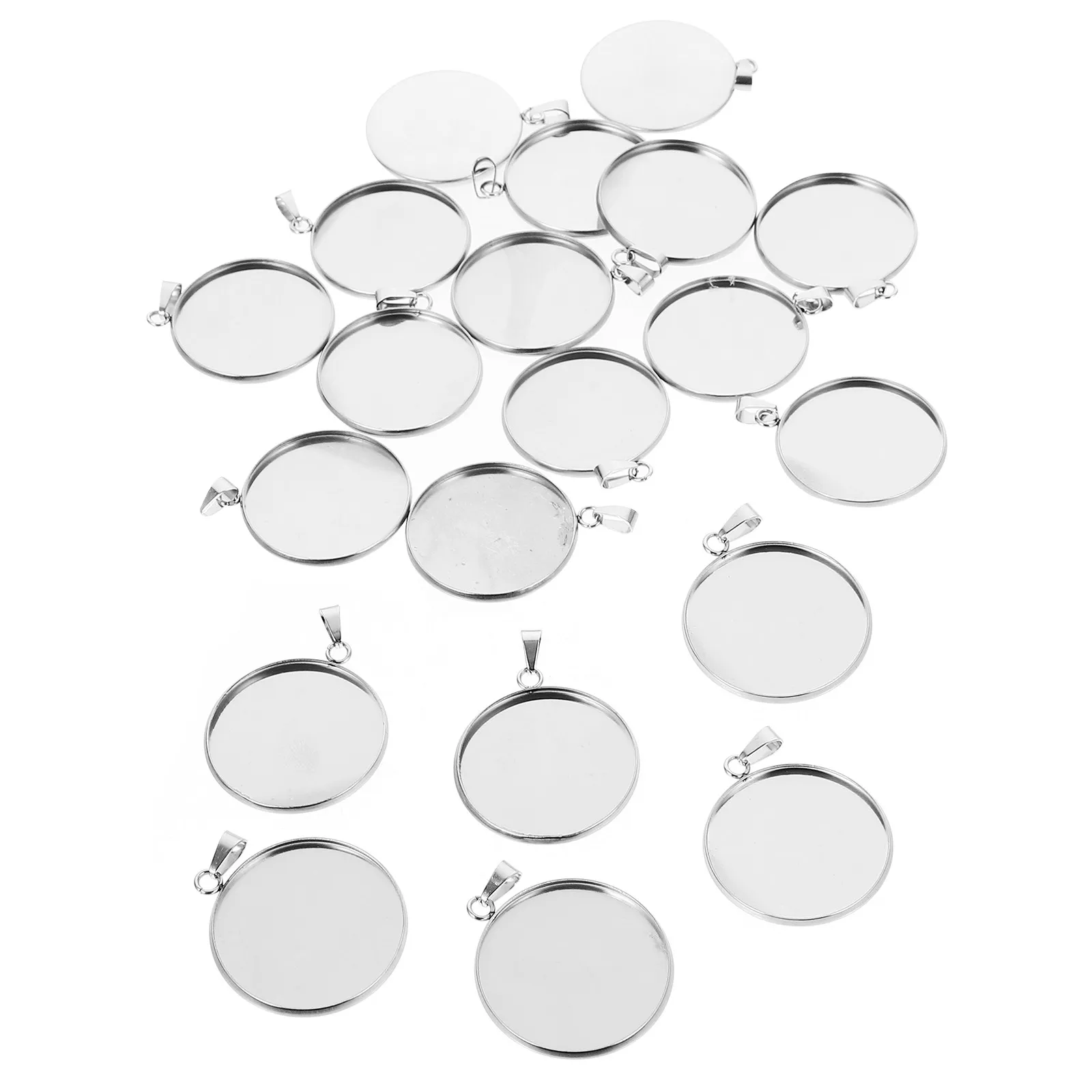 20Pcs Stainless Steel Round Pendant Tray DIY Jewelry Bases Necklace Chain Covers Kit 25Mm Custom Jewelry Craft Accessories view 5