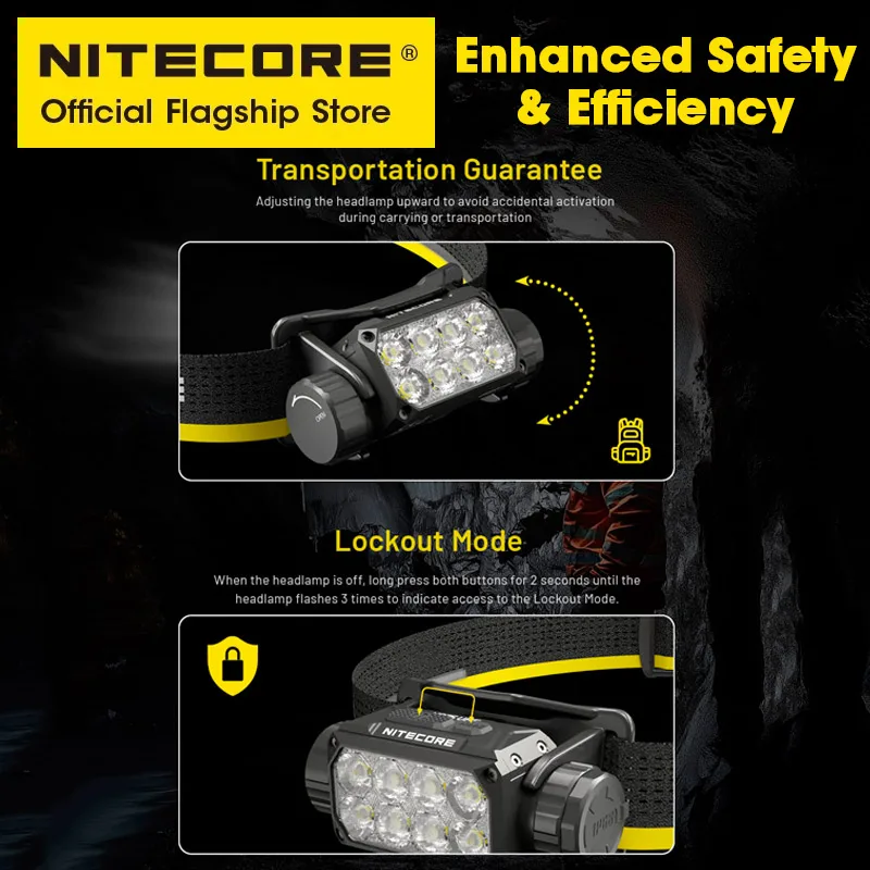 NITECORE HC75 UHE E-focus كشافات للعمل 3000 لومن USB-C مصباح أمامي قابل لإعادة الشحن كشاف كاشف، بطارية ليثيوم أيون 5500 مللي أمبير في الساعة 21700