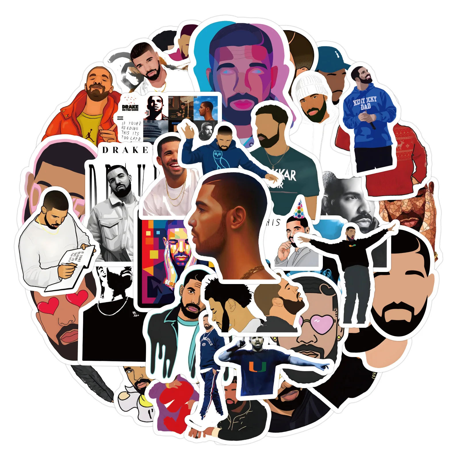 60PCS Singer Drake Stickers Cool Cartoon Decals Toy Scrapbook Luggage Laptop Guitar Car Bike Skateboard Sticker Fans Gift Toy