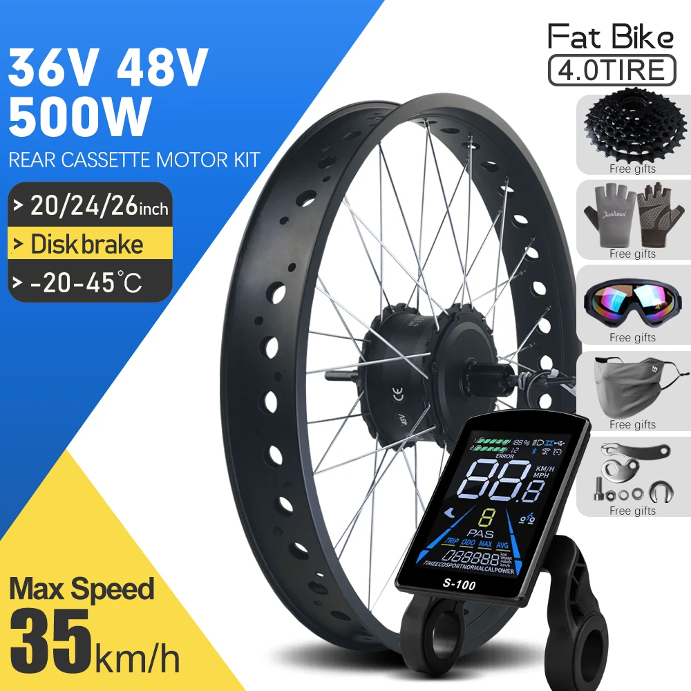 Electric Fat Bike Kit 20 24 26inch 36V 48V 500W 4.0 Tyre Brushless Rear Cassette Hub Motor Wheel For Snow Ebike Conversion Kit