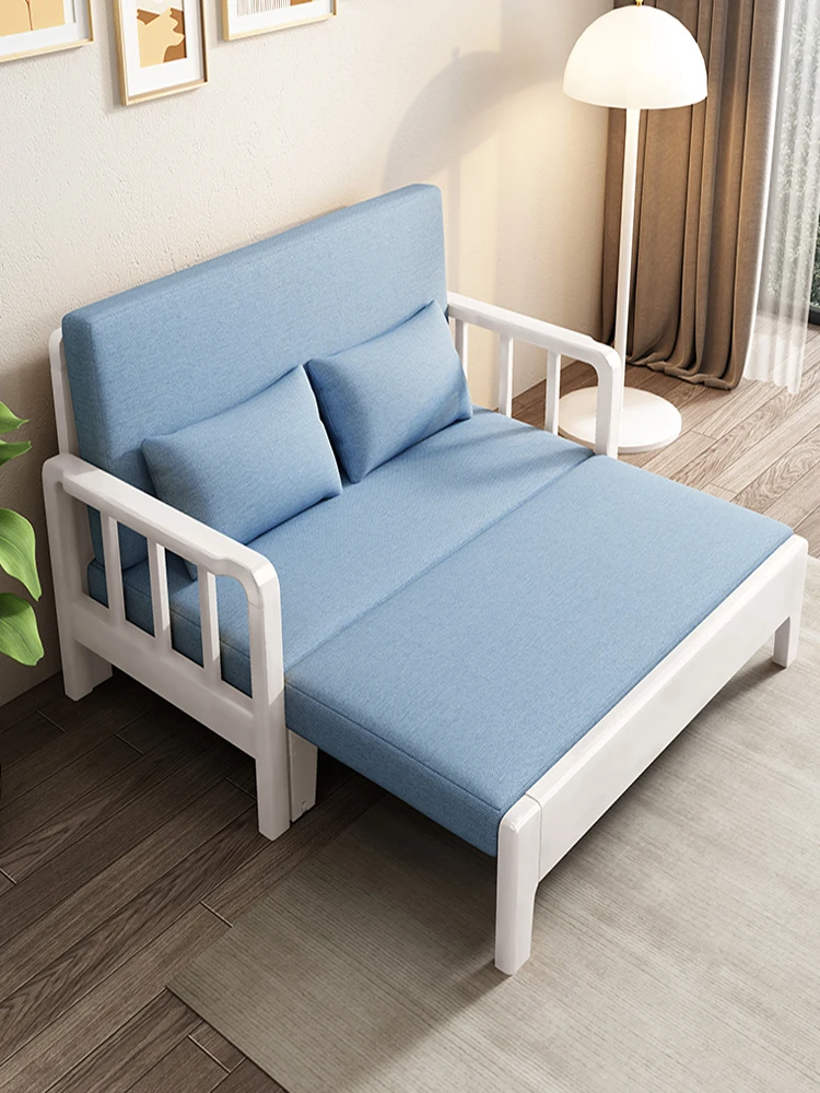 Folding sofa bed, all solid wood pull-out seat and sleeping small unit living room, modern multi-functional retractable double