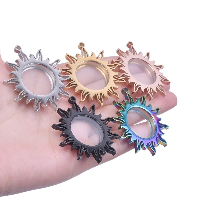 1pc Fashion Sun Pendant Necklace Photo Relicario Locket Charm New Stainless Steel Sun Necklace For Women Men Retro Jewelry Chain