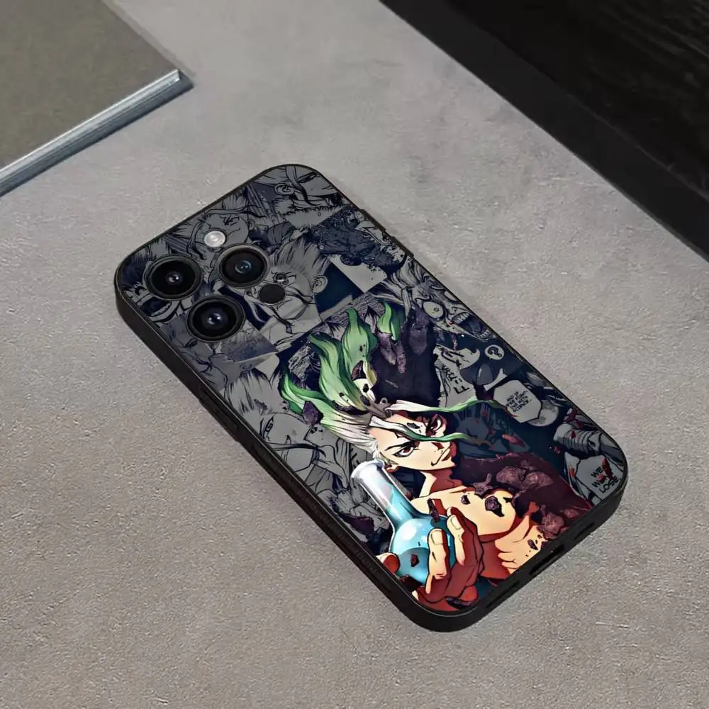 Etui na telefon z motywem anime S-Senku Ishigami dla iPhone 17, 16, 15, 14, 13, 12, Pro, Max, Plus, E, SE4, Air, Mini, czarne, miękkie.