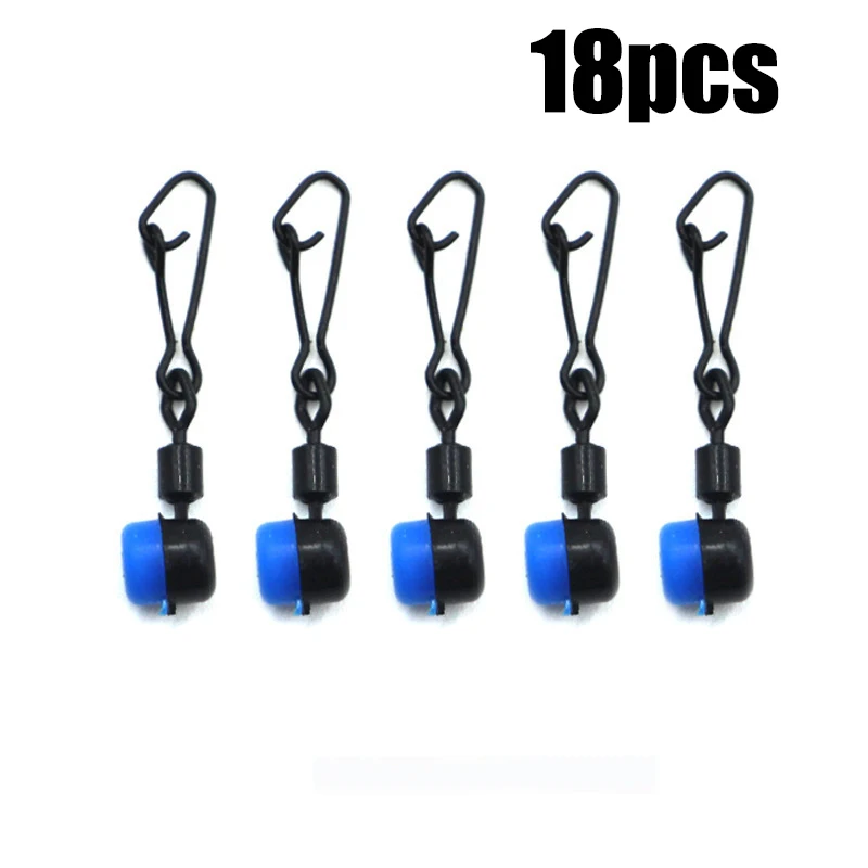 18Pcs Quick Snap Connectors, Sea Fishing Rig Quick Bait Change Clips, Black Rust-Resistant Metal Strong Snap Hooks with Blue Positioning Stoppers, Anti-Tangle Sliding Fishing Line Set Accessories, Universal Fishing Gear Parts for Long-Distance Casting, Boat Fishing, Freshwater and Saltwater, High-Strength Anti-Detachment Sliding Positioning Connectors, Quick-Release Bait and Lead Sinker Multifunctional Rig Clips