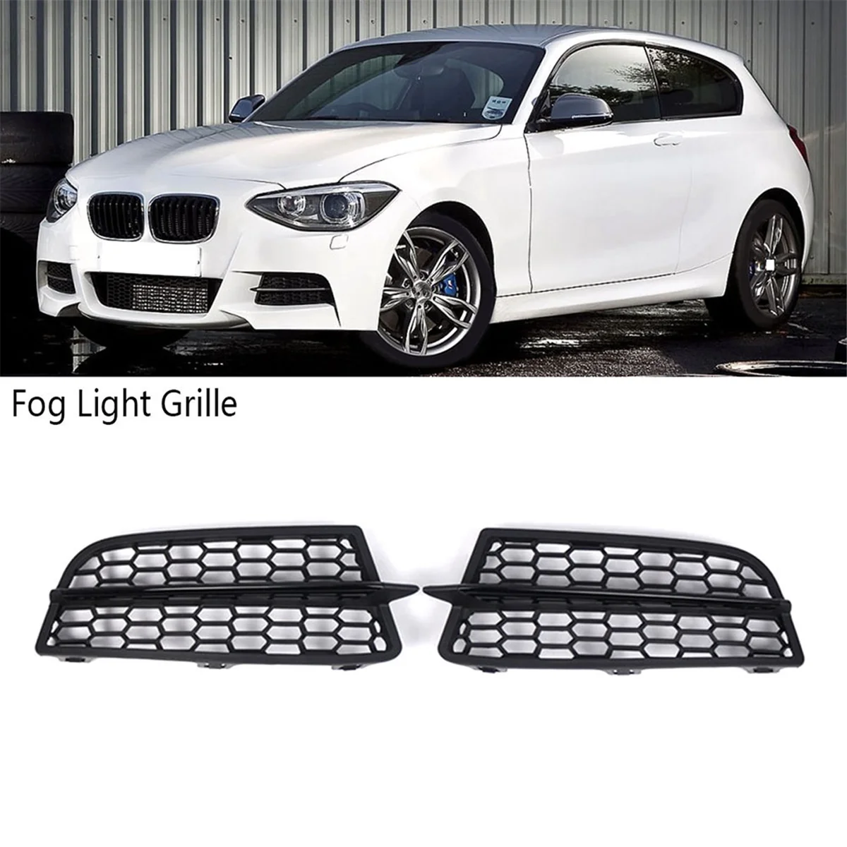 Fog Lamp Grille Anti-Collision Tough L/R Front Bumper Fog Light Grille for BMW 1 Series F20 F21M 2011-2015,A