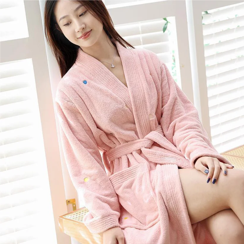 Accappatoio da donna nuovo stile autunno e inverno accappatoio in pile corallo pigiama da coppia set sveglia yukata