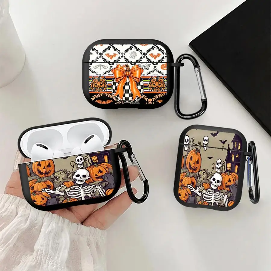 Case For Airpods 5 4 3 Pro2 1 2 Pro Pro3 Earphone Cases Cover With Hook Skeleton Pumpkin