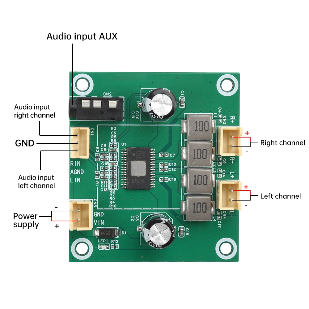 50W+50W 2.0 Channel Digital Stereo Class D Audio Power Amplifier Board TPA3116 50W*2 Amplifiers AMP Module DC 5V-26V