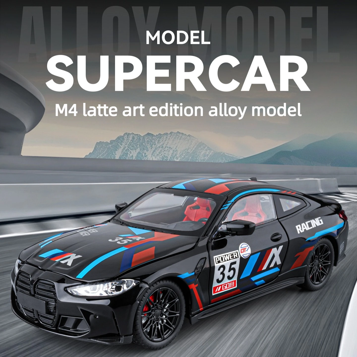 

1:24 M4 Latte Edition Sports Car Toy Model Ornament Gift Diecast Alloy Car Model Collectible