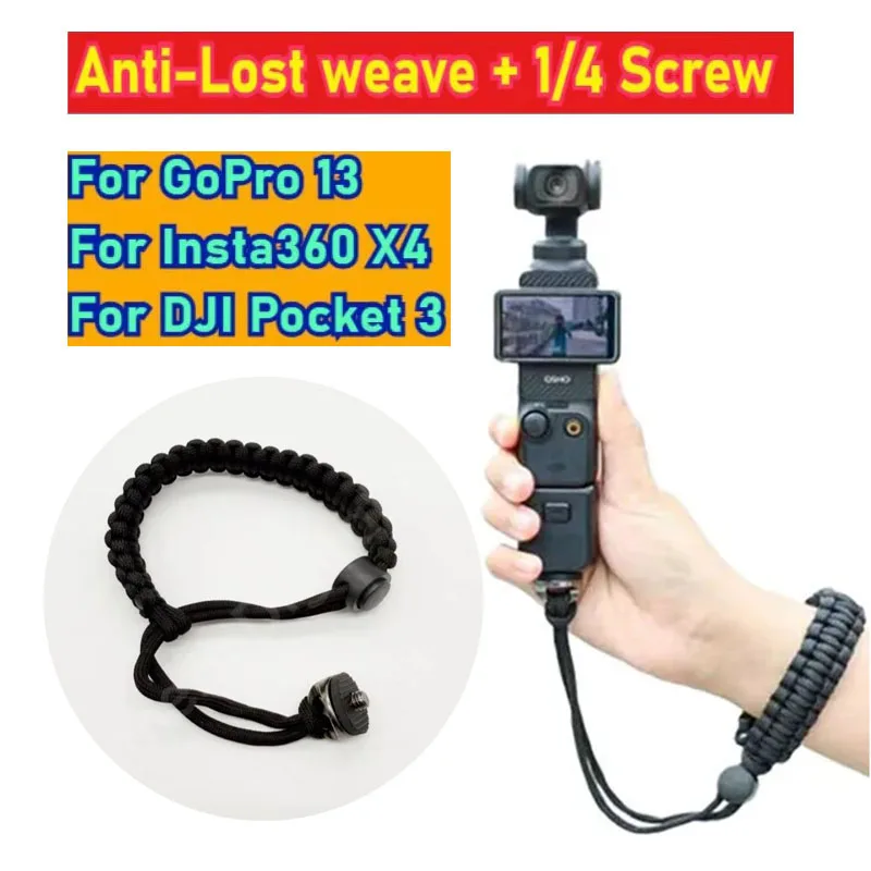 Hand Wrist Strap for DJI Pocket 3 GoPro Insta360 X5 X4 DSLR Camera Accessory - Anti-lost Rope Strap Lanyard W' 1/4' Screw Mount