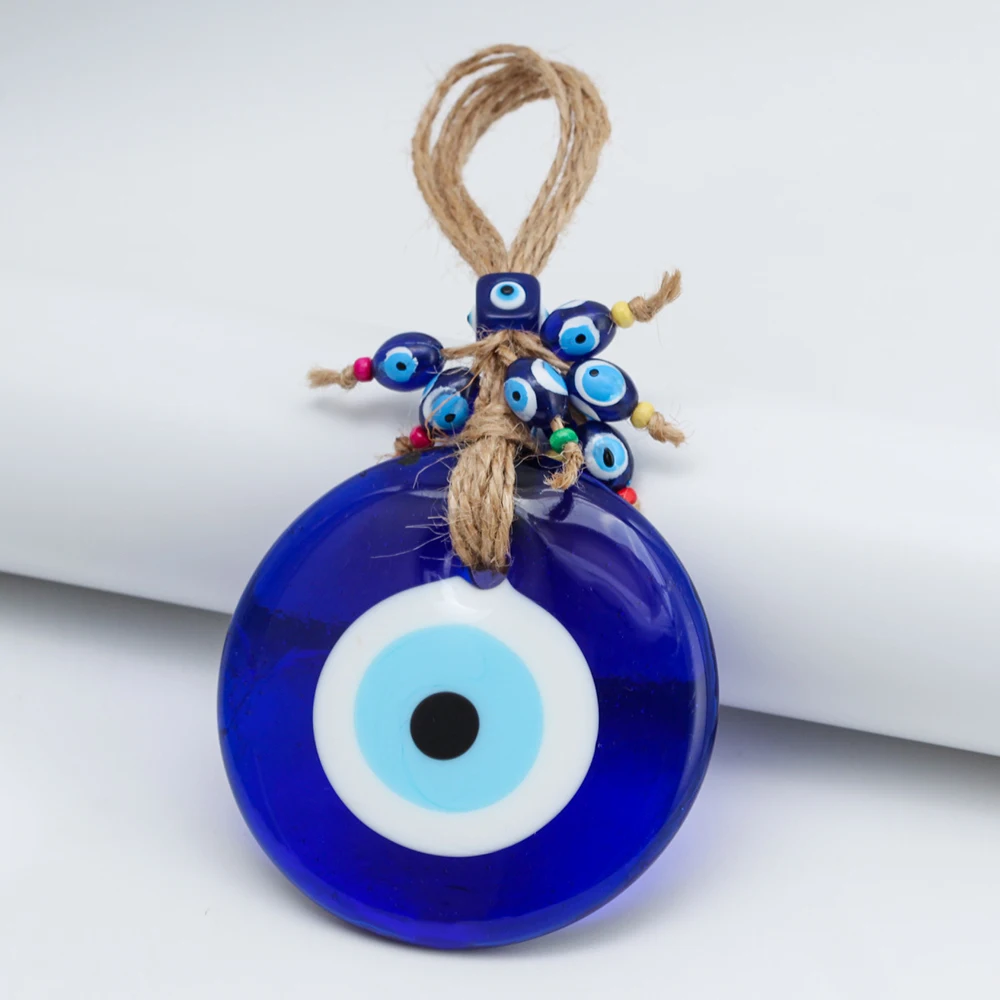 Lucky Eye Big Glass Keychain Handmade Turkish Evil Eye Bag Hanging Tassel Braided Beads Car Keyring for Women Men Family