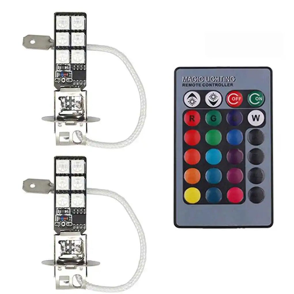 

H3 Car Lamps 12SMD RGB Light Auto light Flashing Lamp Bulb 360 Degree Lighting Remote Control Plastic Portable DC Fog Lights