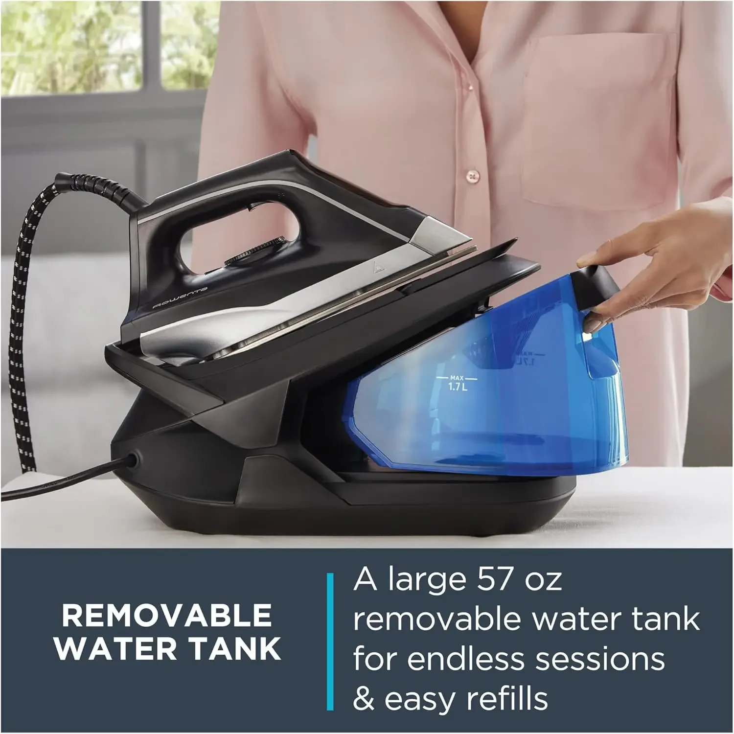 Compact Stainless Steel Soleplate Professional Steam Station for Clothes, 57 Ounce Removable Tank, Lightweight, Compact 1500 Wat