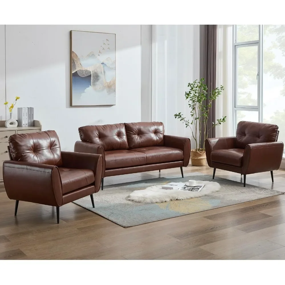 

Leather Couch ,Mid Century Modern Tufted Mini Sofa Comfy Office 2 Seat Settee Love Seat Small Couches for Small Spaces Bedroom