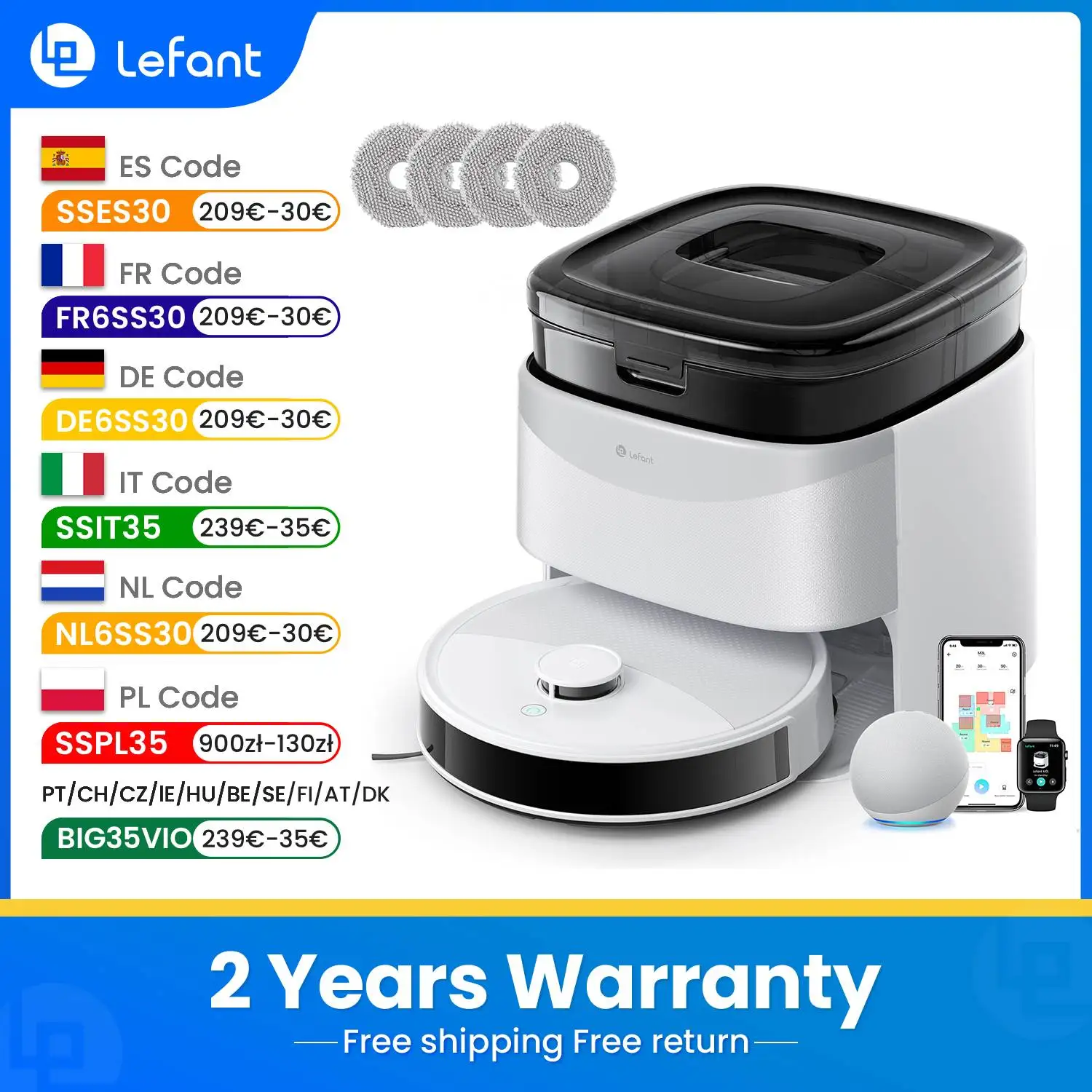 LEFANT M3 M3L Aspirateur robot  avec cartographie, puissance d'aspiration de 12 000 Pa, station Omni tout-en-un, système PSD d'évitement d'obstacles, laser DTOF