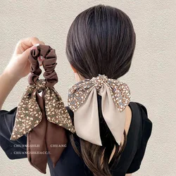 New Floral Ribbon Elastic Hair Bands Korean Bow Fashion Headband Scarf Hair Rope Ties Women Headwear Girls Hair Accessories