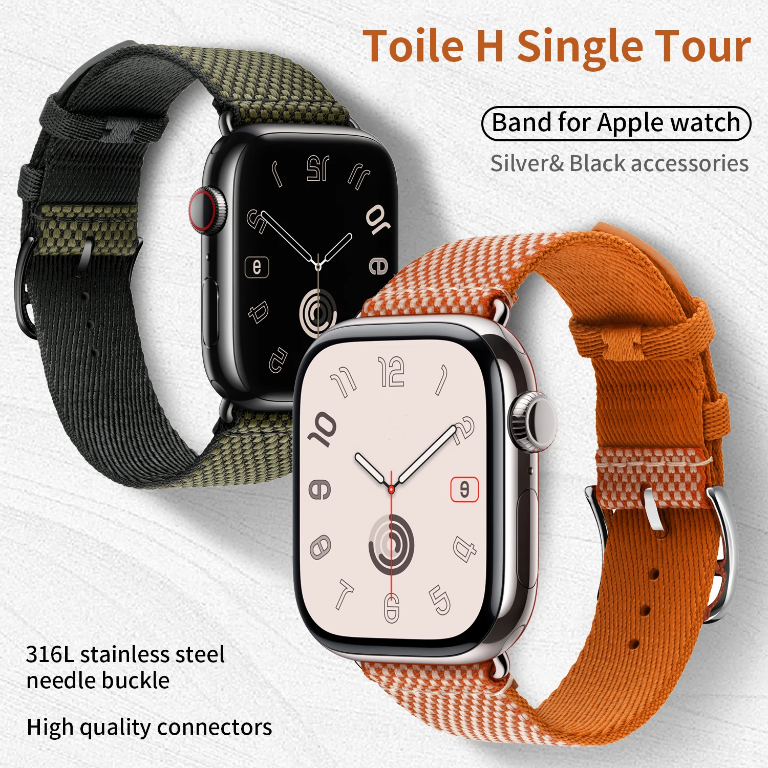 

2025 New Vert Ecru Toile H Single Tour Band For Iwatch Ultra 2 Apple Watch Series 10 9 8 7 6 Se 5 49mm 46mm 45mm 42mm Strap