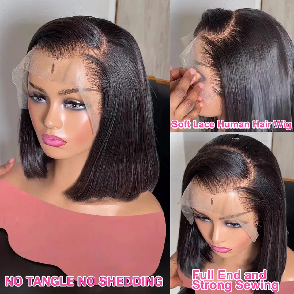 Short Bob Wigs Bone Straight 13x4  Hd Lace Front Wig 200%Density 4X4 Remy Hair Transparent Lace Full Lace Frontal Human Hair Wig image 5