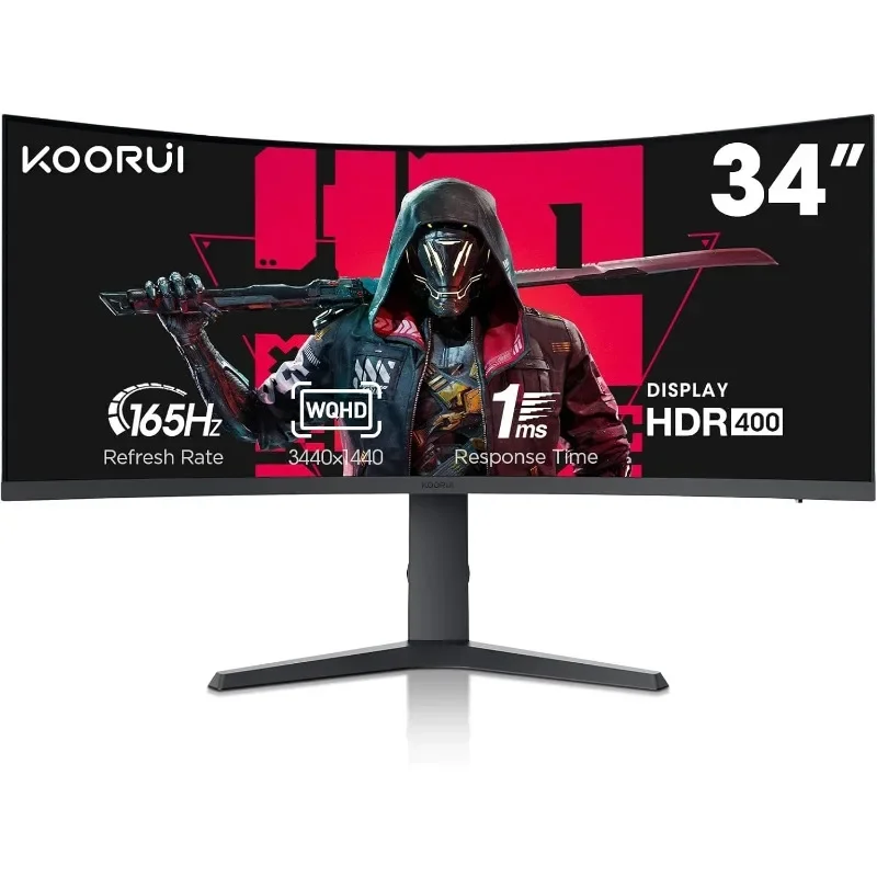 34-inch Curved Ultrawide WQHD 3440×1440 Gaming Monitor, 165Hz 1000R- PIP/PBP, 1ms(MPRT), HDR400, DCI-P3 95%, FreeSync Premium