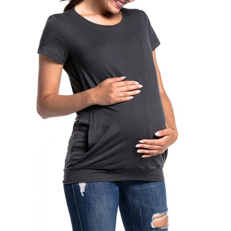 Womens Maternity Clothes Breastfeeding Clothing Short Sleeve Pregnant Clothes Pleated Side Open Pregnancy T-Shirt Top