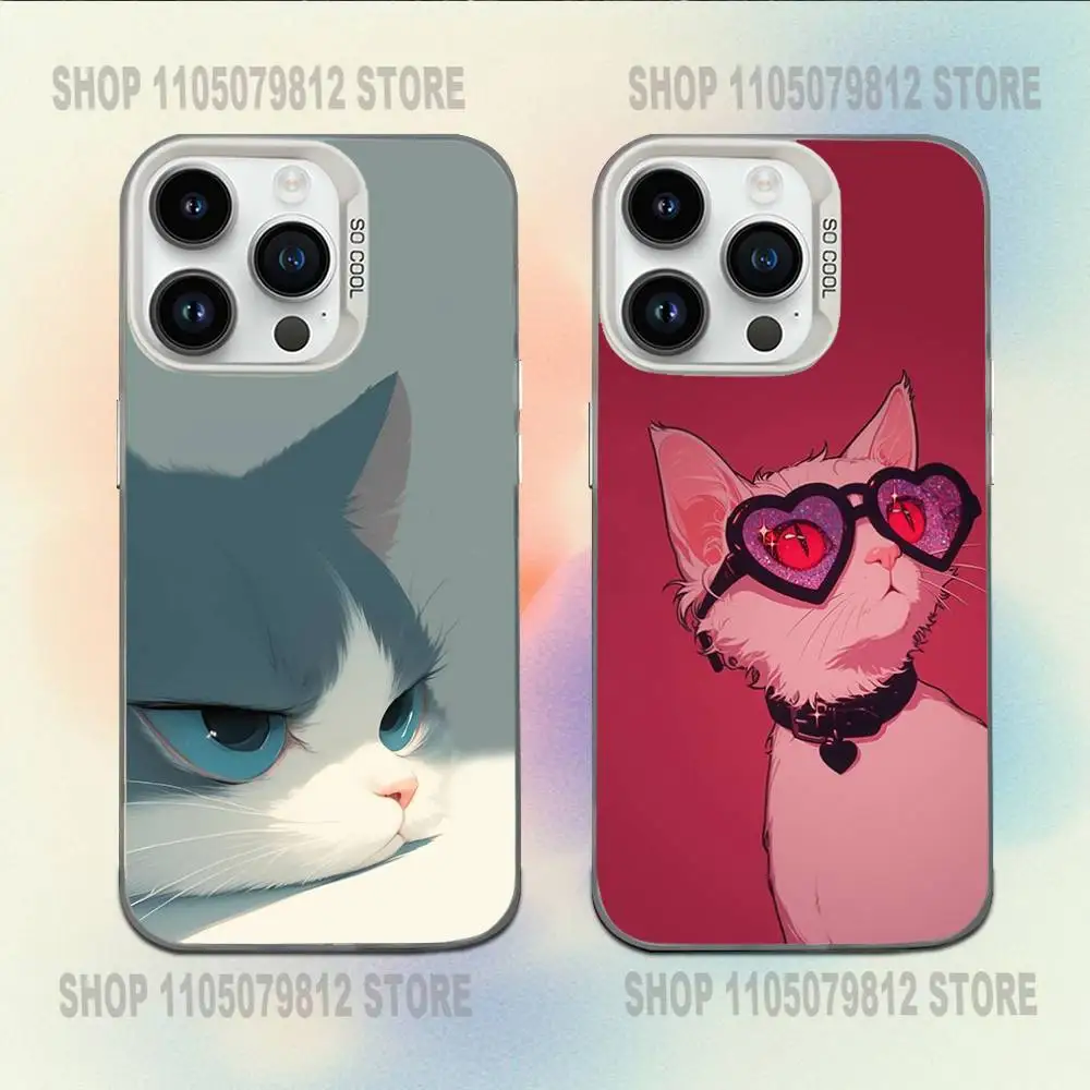 

Funny Cute Cat Phone Case For iPhone 16,15,14,13,12,11,Mini,Pro,E,MAX White Candy Matte Shockproof Cover