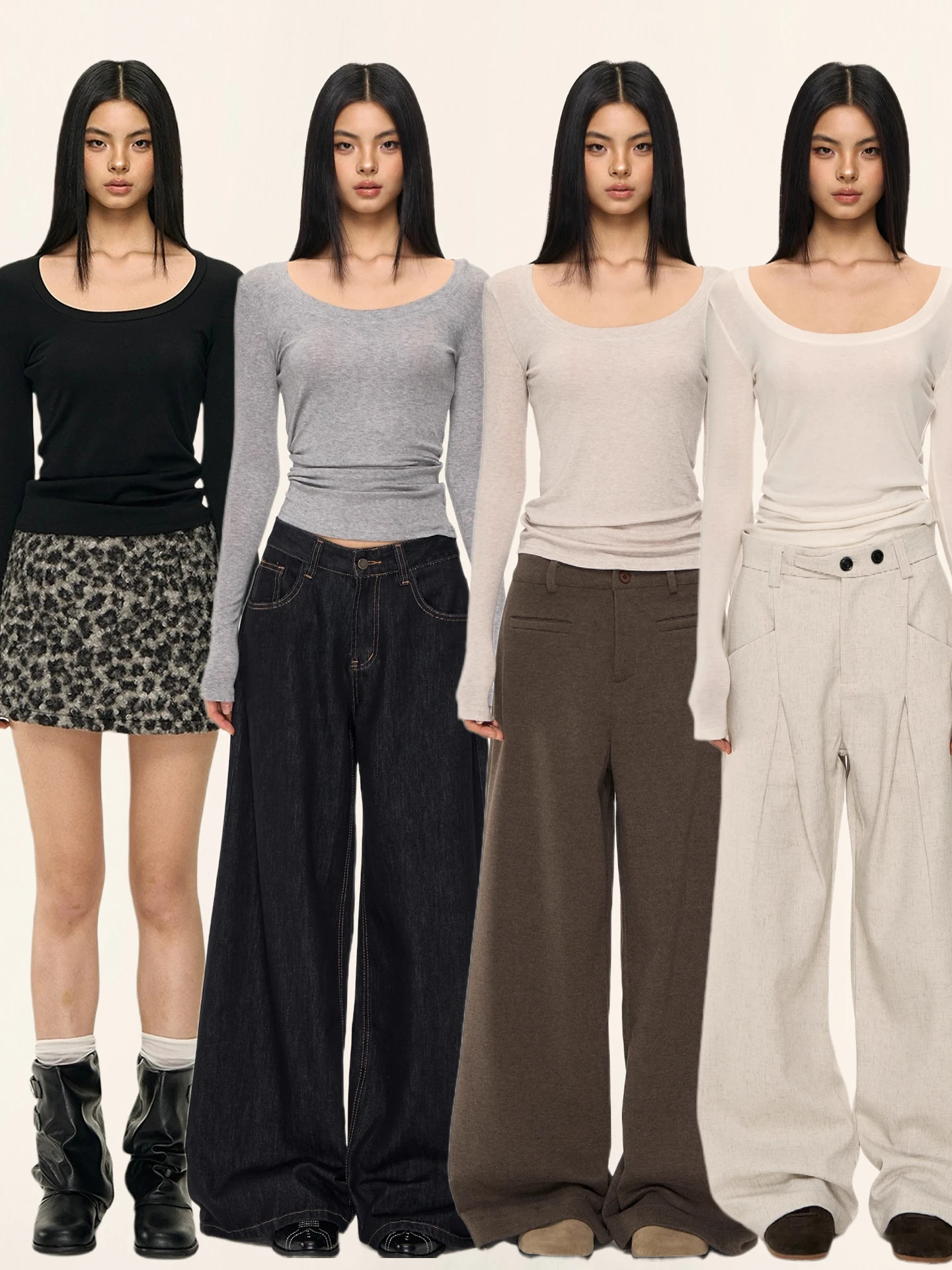 

Nova B Women's Slim Fit Long Sve U-Ne Wool T-irt Early Autumn Base Layer irt ort Sle Inner Wear Casual Print