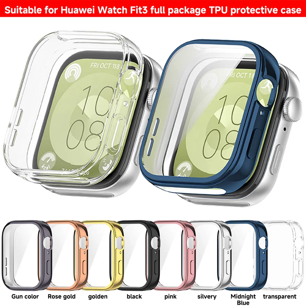 Huawei Watch Fit 3 용 도금 케이스 Samrt 시계 스트랩 전체 범퍼 TPU 보호 커버 Fit3 액세서리 화면 보호기