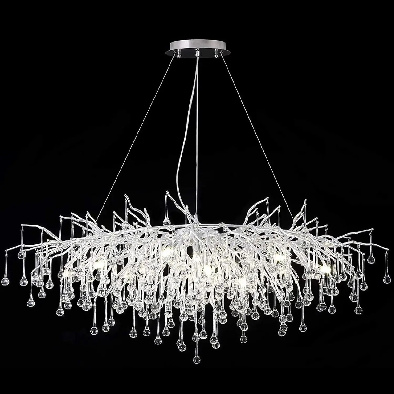 

Forest Tree Branch Large Ceiling Light Fixture Pendant Silver Frosted Raindrop Long High