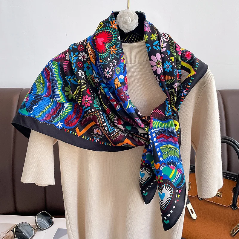 Design Twill Silk Square Scarf Women Luxury Brand Hijab Scarves Headband Foulard Ladies Shawl Wrap Echarpe Foulard Bandana 2024