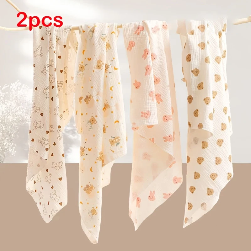 2-Piece Set of Baby Swaddling Blankets, Soft and Cute Baby Gauze Blankets, Baby Bath Towels, Baby Wrap Blankets, Soft and Breathable Swaddling Blankets, Suitable for All Seasons, Can Be Used as a Baby Holiday Gift