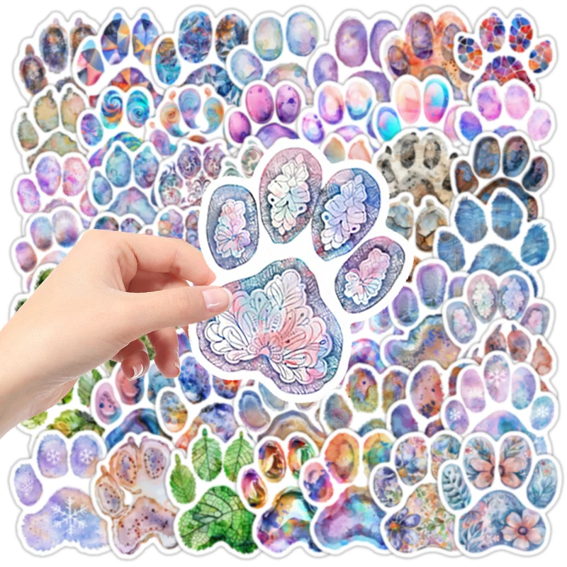 50Pcs Colorful Paw Print Stickers Waterproof Watercolor Decals DIY Decor For Laptop Guitar Suitcase Water Bottle Notebook Phone
