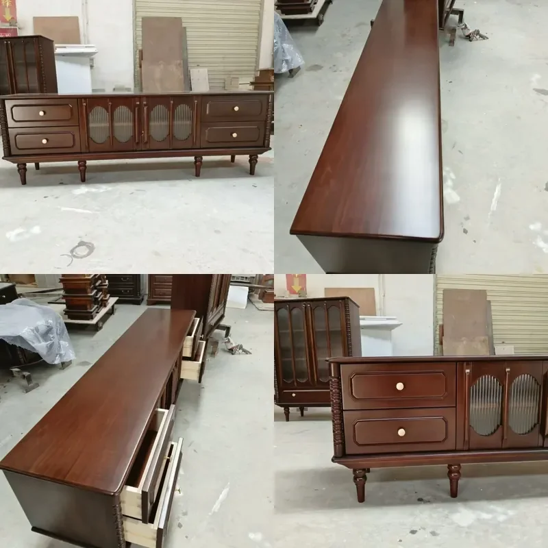 French Retro 1.8m Solid Cherry Wood TV Stand Storage Cabinet Living Room Antique Media Console Multi-purpose Furniture