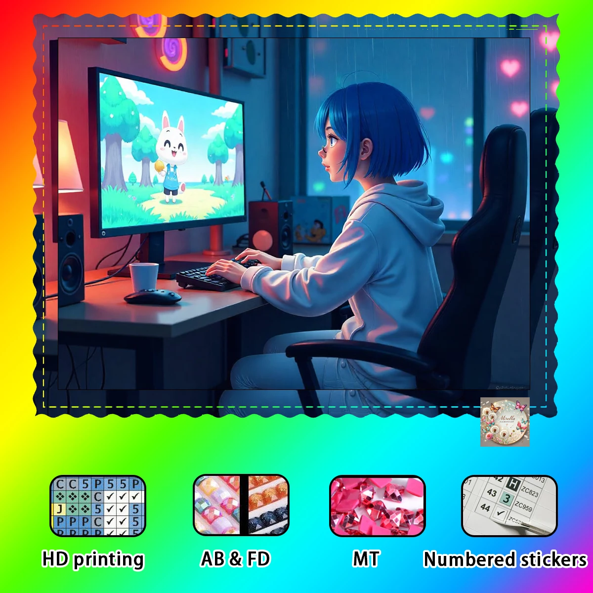 【mirella-ダイヤモンドアート】ガールアライフ-クリスタルab-ラインストーン-フェアリーダスト-ラインストーン-パーフェクトレジン-ダイヤモンドp