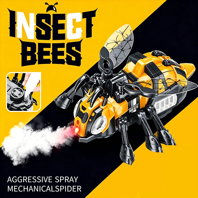 Children's Electric Mechanical Bee Toys Simulated Crawling Insect Bees Electronic Pet Toy with Spray Music and Light Kids Gifts