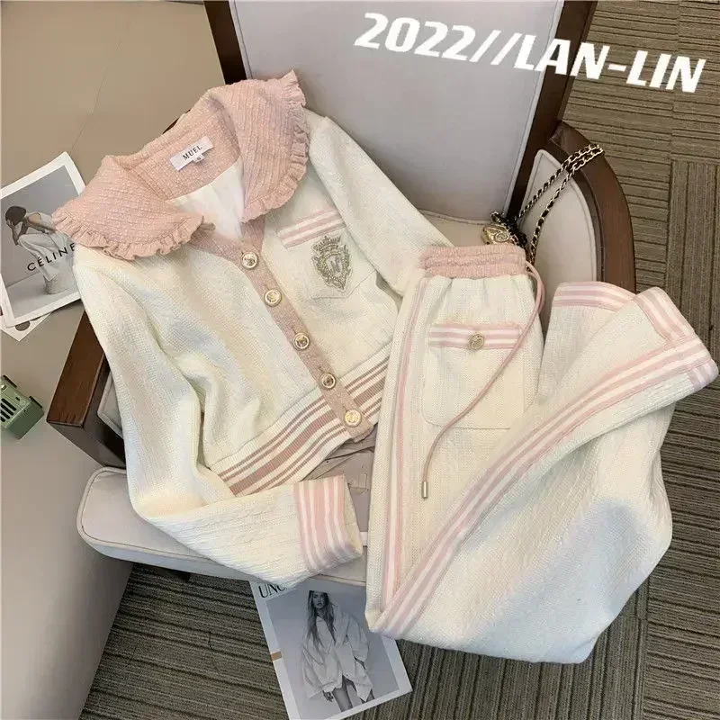 Fashion Track Suits for Women 2 Piece 2023 Spring Summer Korean Sweet Cute Coat Zipper + Wide Leg Pants Two Piece Set Sportswear