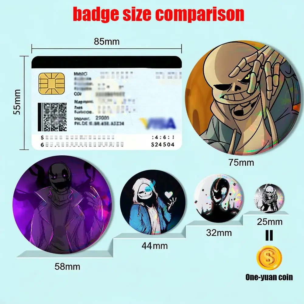Royal Scientist W D Gaster Undertale Sans Laser reflective round badges pins bag clothing decorations collectibles gifts
