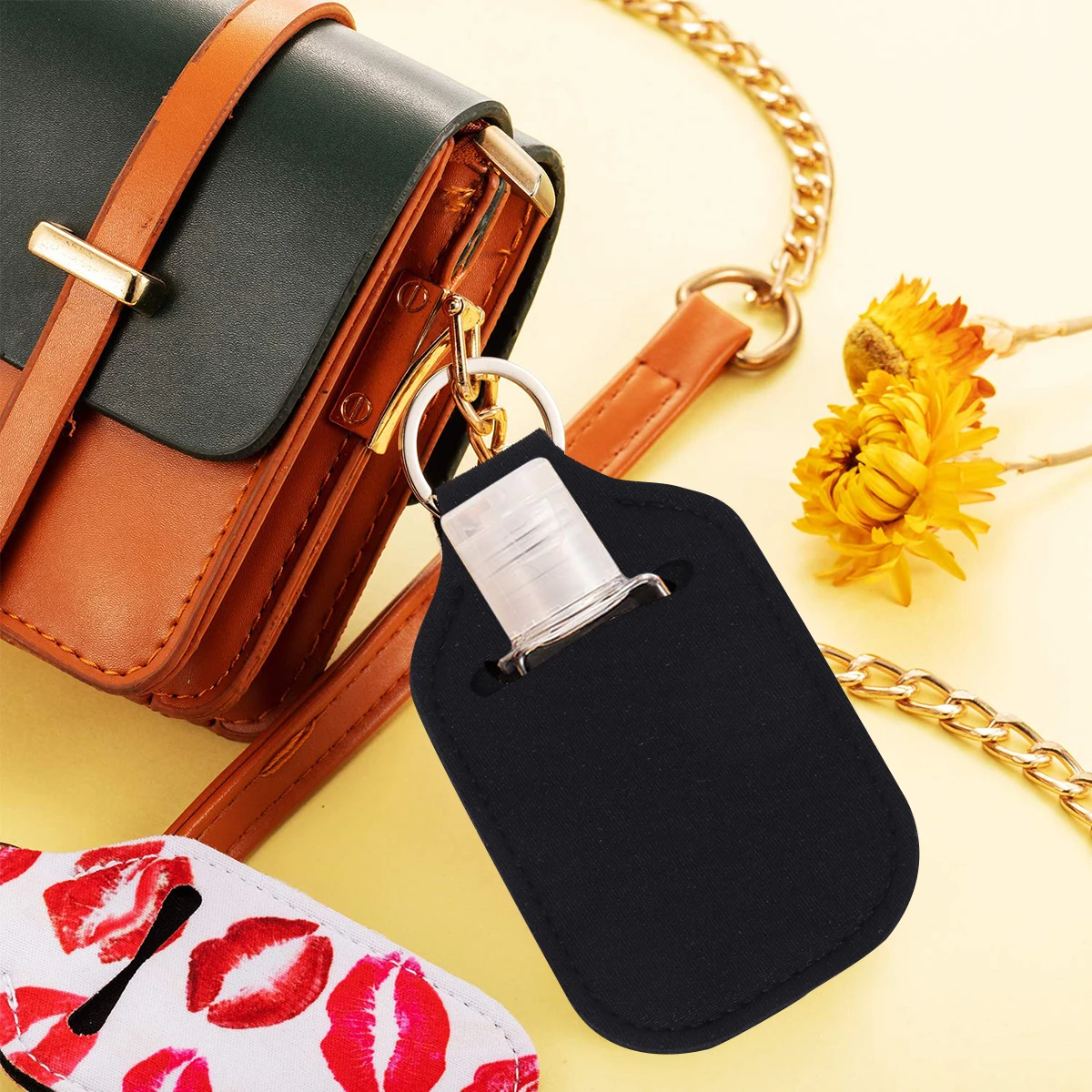 6 szt. Pokrowców na butelki perfum, przenośne, neoprenowe, w stylu breloczka, wielokrotnego użytku, lekkie, ochronne pojemniki do przechowywania kosmetyków.