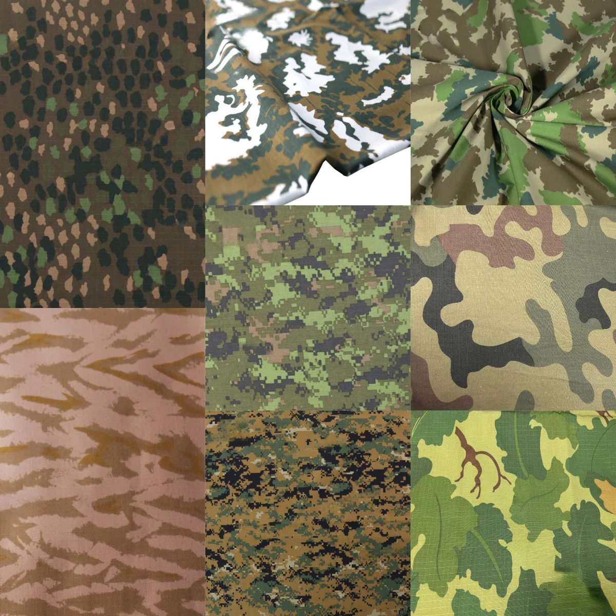 Nylon Cotton WWⅡ German DOT44 Pea Camouflage Fabric Potato Michelle MARPAT Aquatic Plants Canadian Polish Camo Ripstop Cloth