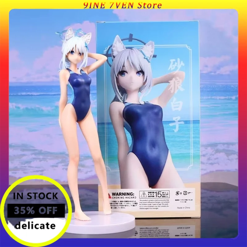 الأزرق الأرشيف Shiroko 23 سنتيمتر بولي كلوريد الفينيل الشكل أنيمي القط الأذن نموذج مع لباس سباحة Sunaokami تحصيل دمية لعبة هدية لمحبي