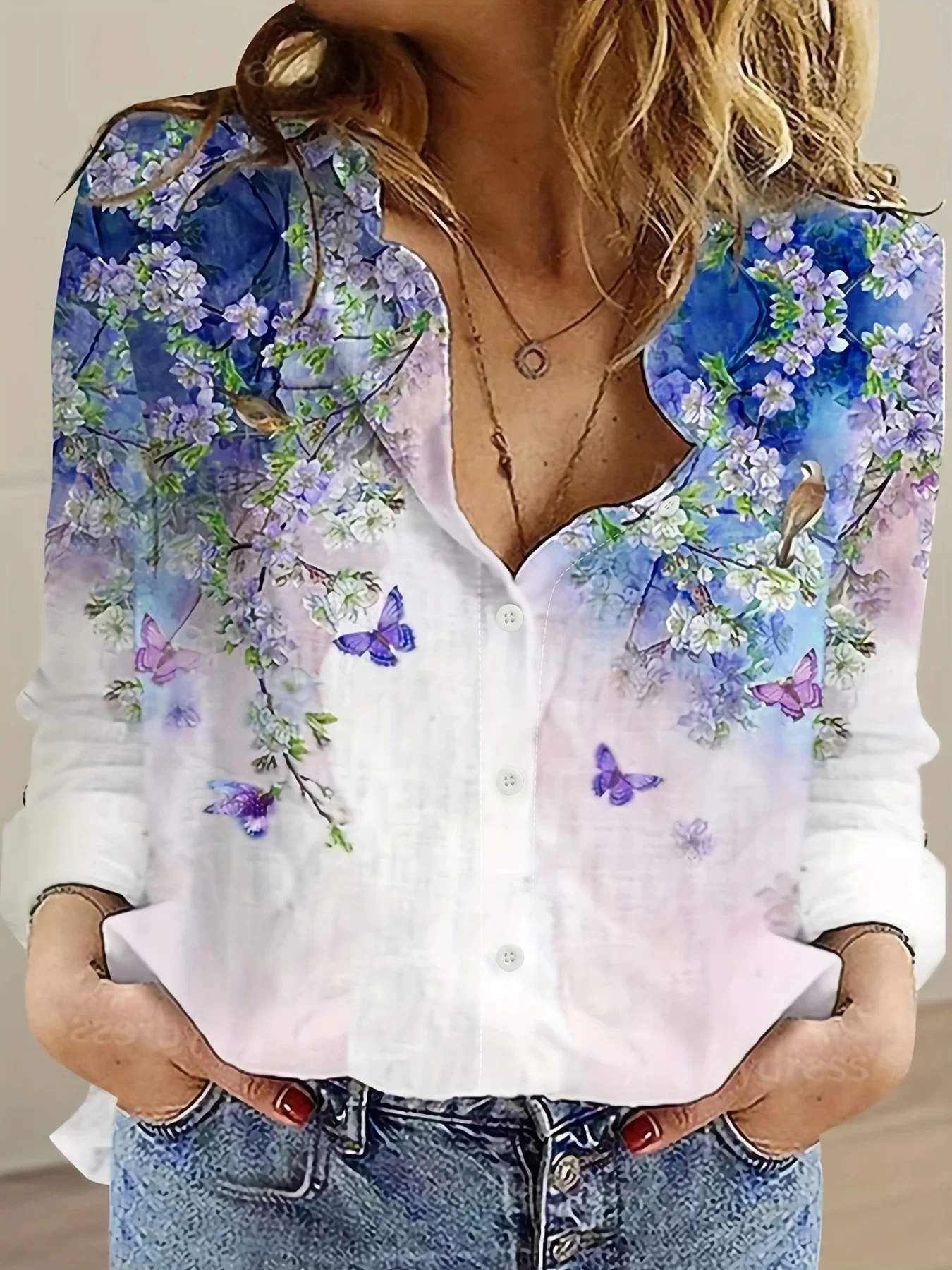 Floral Print Blouse For Women Women's Shirts Casual Long Sleeve Shirt For Spring & Fall Y2k Women's Clothing Womens Tops