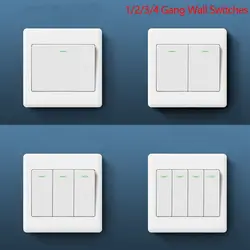 1/2/3/4 Gang Wall Switches 1Way Button Wall Light Switch Panel On / Off Push Buttons with LED Lamp Home Accessories