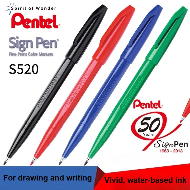 

1/3/12PC Pentel S520 Sign Pen Fine Point Color Marker Bullet Fibre Tip Vivid Colour Fineliner 0.7mm Ideal for Drawing Writing