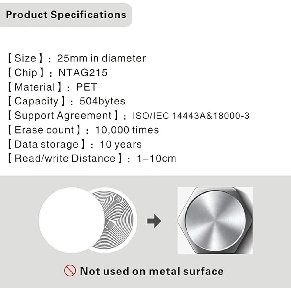 Adesivo tag NFC con chip NTAG215 originale Adesivo NFC tag RFID trasparente può riscrivi 504 byte di memoria