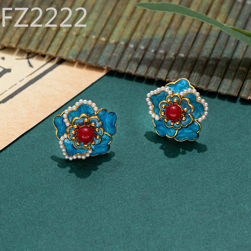 

Chinese Classical Jewelry Simple Flower Guochao Pearl Step Cheongsam Women's Earrings